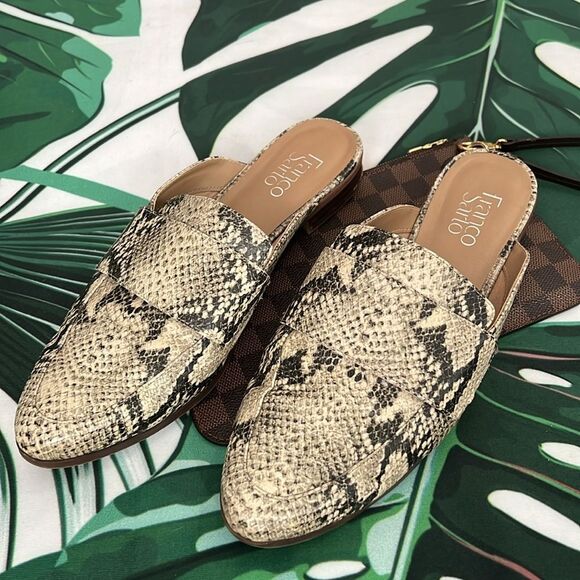 Franco Sarto cream and gray snake slide loafers - Picture 2 of 6